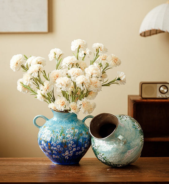 Large Flower Vases on Table, Modern Pottery Flower Vases, Centerpiece on Dining Table, Handmade Water Holding Flower Vases, Pottery Bud Vases-Paintingforhome