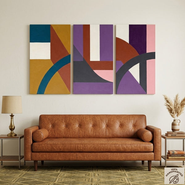 Large Abstract Paintings for Living Room, Multi Panel Canvas Art, Large Group Paintings, Geometric Abstract Paintings