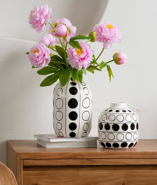 Ceramic Bud Vases, Black and White Polka Dot Flower Vase, Small Flower Vases on Table, Modern Porcelain Flower Vases, Handmade Water Holding Flower Vases-Paintingforhome
