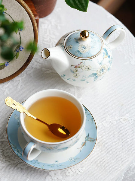 Stackable Teapot and Cup Set, Ceramic Tea Pot with Integrated Cup, Porcelain Teapot with Matching Cup and Saucer in Gift Box, Mother-and-Baby Teapot with Matching Saucer-Paintingforhome