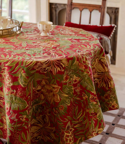 Large Modern Rectangle Tablecloth for Dining Table, Flower Pattern Red Table Covers for Round Table, Farmhouse Table Cloth for Oval Table-Paintingforhome