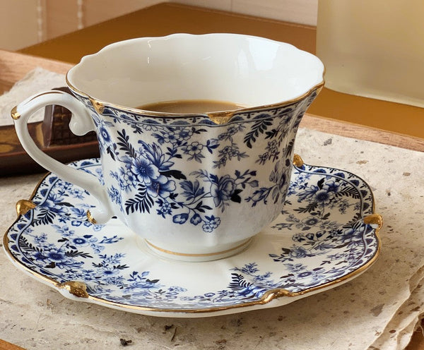 French Style China Porcelain Tea Cup Saucer Set, 7.8 oz Tea Cup and Saucers, Royal Ceramic Cups, Elegant Vintage Ceramic Coffee Cups for Traditional Afternoon Tea-Paintingforhome