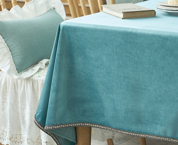 Ramie Velvet Rectangle Tablecloth for Home Decoration, Blue Square Tablecloth for Round Table, Modern Blue Table Cloth for Dining Room Table-Paintingforhome