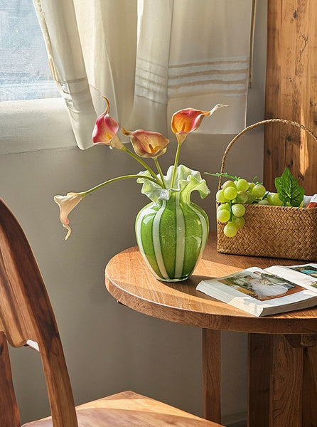 Modern Glass Flower Vases, Green Glass Flower Vases, Bud Vases, Water Holding Flower Vases, Handmade Flower Vases on Table-Paintingforhome