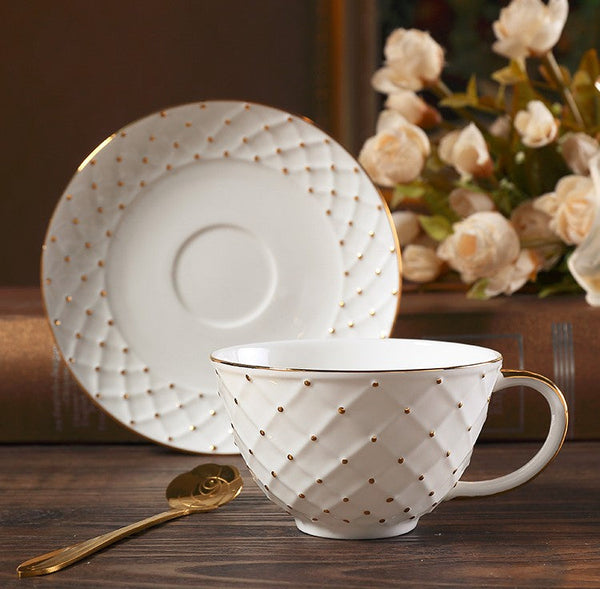 Elegant Ceramic Tea Cups, 6.8 oz Tea Cup and Saucer in Gift Box as Birthday Gift, Beautiful British Tea Cups, Creative Porcelain Tea Cup Set-Paintingforhome