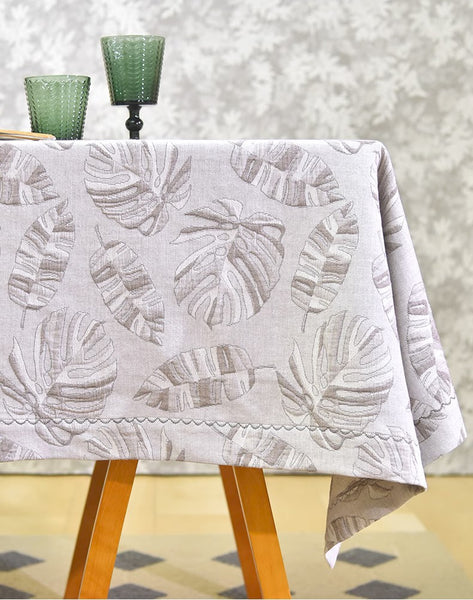 Monstera Leaf Modern Table Cloths for Kitchen, Simple Contemporary Grey Cotton Tablecloth, Large Rectangle Table Covers for Dining Room Table, Square Tablecloth for Round Table-Paintingforhome