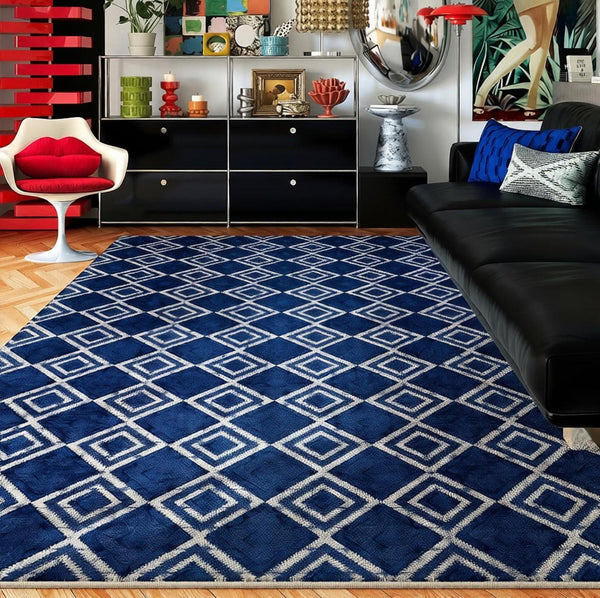 Unique Blue Modern Rugs for Dining Room, Bedroom Modern Floor Carpet, Mid Century Area Rugs, Contemporary Modern Living Room Rug Ideas-Paintingforhome