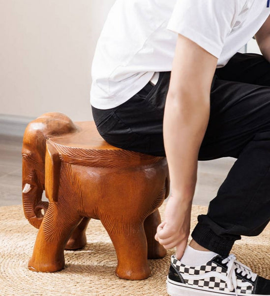 Dining Table Stool, Handmade Solid Wood low Stool, Elephant Wooden Stool, Elephant Sofa Stool, Creative Shoe-changing Stool-Paintingforhome