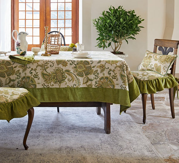 Extra Large Modern Tablecloth Ideas for Dining Room Table, Green Flower Pattern Table Cover for Kitchen, Outdoor Picnic Tablecloth, Rectangular Tablecloth for Round Table-Paintingforhome