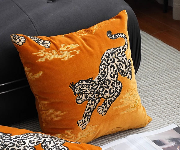 Contemporary Modern Sofa Pillows, Yellow Embroidery Tiger Pattern Pillows for Couch, Decorative Throw Pillows for Bedroom, Large Modern Sofa Pillow for Living Room-Paintingforhome