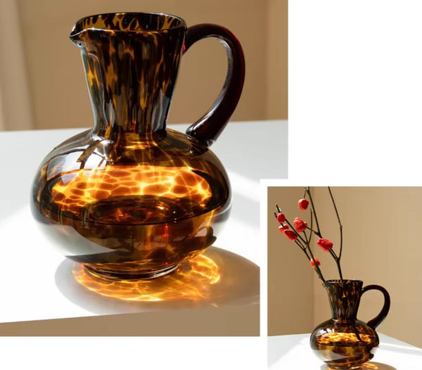 Mid Century Glass Vases, Centerpiece Contemporary Vases on Table, Handmade Modern Vases for Bedroom, Decorative Glass Vase, Modern Glass Vase for Flowers-Paintingforhome