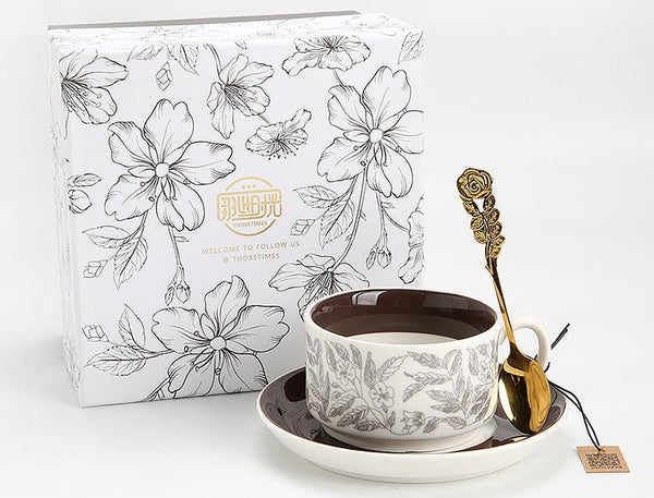 Vintage Porcelain Tea Cup Saucer Set, 8 oz British Tea Cup and Saucer in Gift Box, Royal Ceramic Cups, Elegant Ceramic Coffee Cups-Paintingforhome