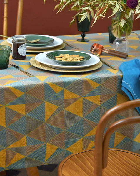 Cotton Triangle Pattern Tablecloth for Kitchen, Extra Large Rectangle Table Covers for Dining Room Table, Square Tablecloth for Coffee Table-Paintingforhome