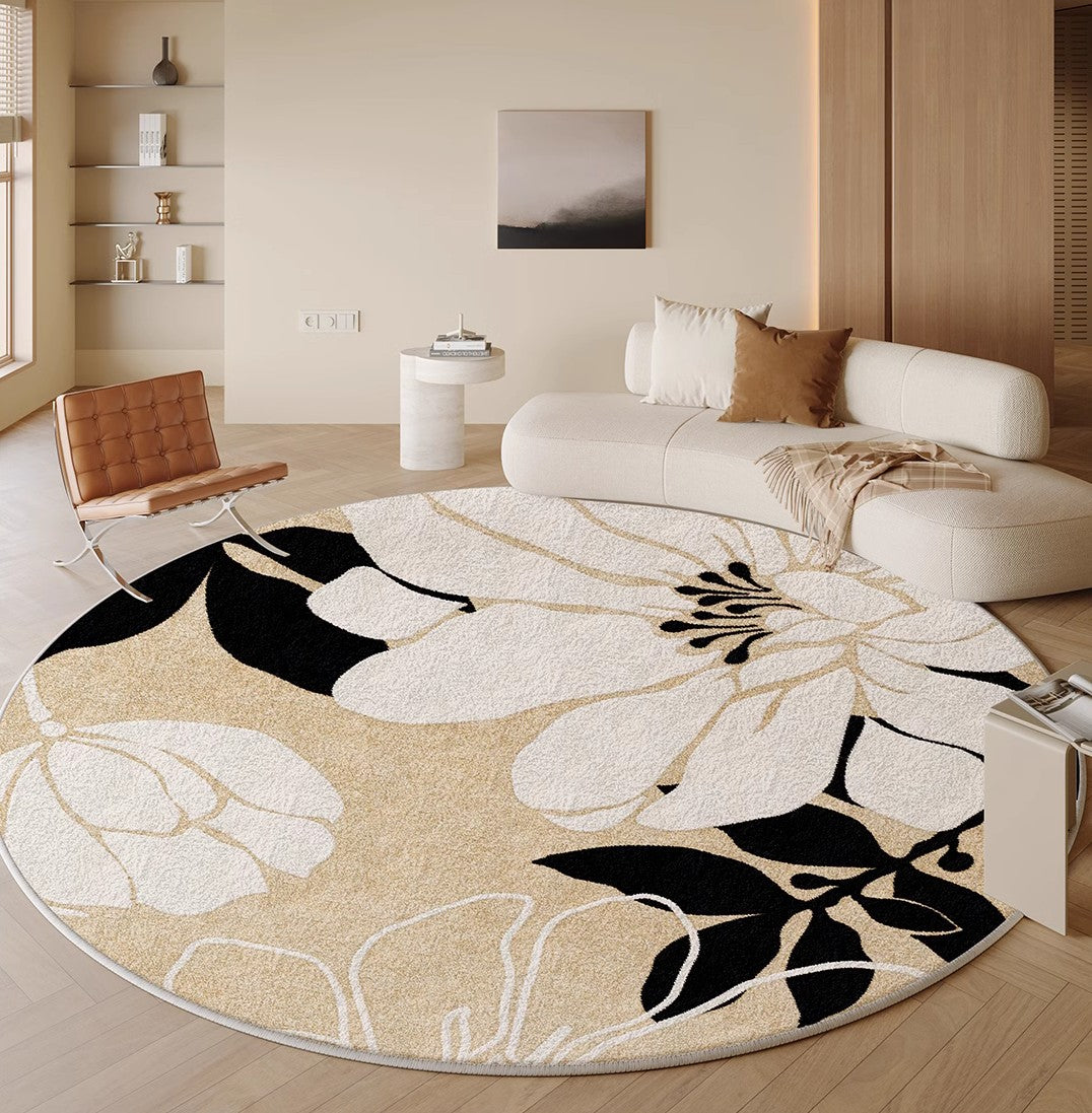 Geometric Round Rugs for Dining Room, Bedroom Abstract Modern Area Rugs, Circular Modern Rugs under Chairs, Contemporary Modern Rug for Living Room-Paintingforhome