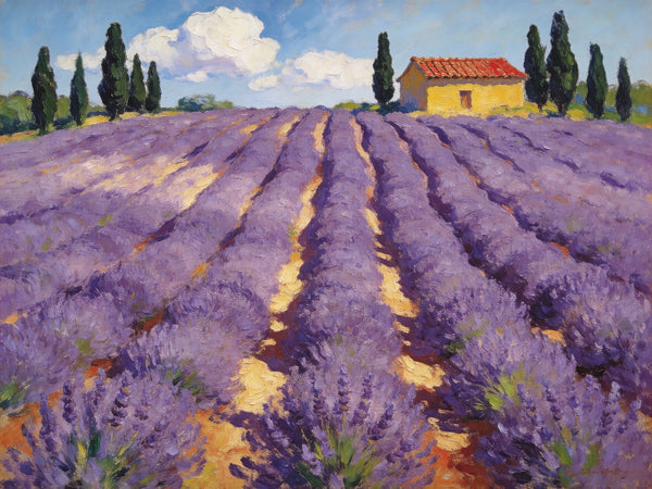Lavender Field in Provence, Original Oil Paintings, Small Landscape Paintings, Small Oil Paintings on Canvas, Small Canvas Paintings, Hand Painted Canvas Art, Simple Painting Ideas-Paintingforhome