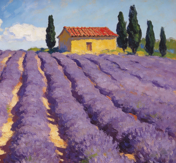 Lavender Field in Provence, Original Oil Paintings, Small Landscape Paintings, Small Oil Paintings on Canvas, Small Canvas Paintings, Hand Painted Canvas Art, Simple Painting Ideas-Paintingforhome