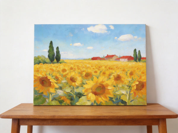 Original Landscape Paintings, Sunflower Field Painting, Small Canvas Wall Art Paintings, Buy Original Art Online, Hand Painted Canvas Artwork-Paintingforhome