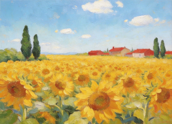 Original Landscape Paintings, Sunflower Field Painting, Small Canvas Wall Art Paintings, Buy Original Art Online, Hand Painted Canvas Artwork-Paintingforhome