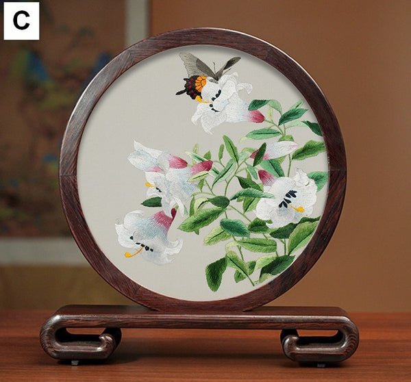 Elegant Silk Embroidery Ornaments, Traditional Chinese Suzhou Flower and Birds Silk Embroidery, Exclusive Business Presents, Creative Birthday Gift, Premium Souvenir-Paintingforhome