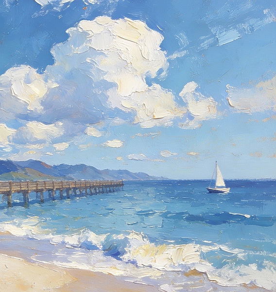 Small Oil Paintings on Canvas, A Sunny Florida Beach, Small Wall Paintings, Landscape Canvas Paintings, Hand Painted Artwork, Original Oil Paintings-Paintingforhome