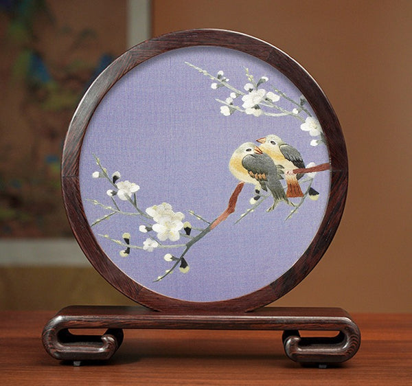 Elegant Silk Embroidery Ornaments, Traditional Chinese Suzhou Flower and Birds Silk Embroidery, Exclusive Business Presents, Creative Birthday Gift, Premium Souvenir-Paintingforhome