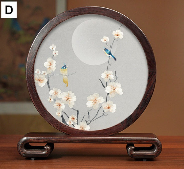 Creative Birthday Gift, Premium Souvenir, Elegant Silk Embroidery Ornaments, Traditional Chinese Suzhou Flower and Birds Silk Embroidery, Exclusive Business Presents-Paintingforhome