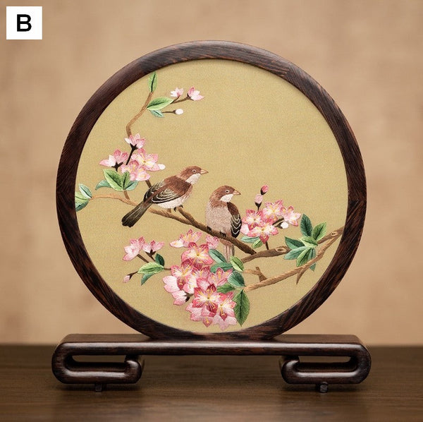 Exclusive Business Present, Flower and Bird Embroidered Decor, Unique Birthday Gift, Traditional Chinese Suzhou Embroidery Ornament, Premium Souvenir-Paintingforhome