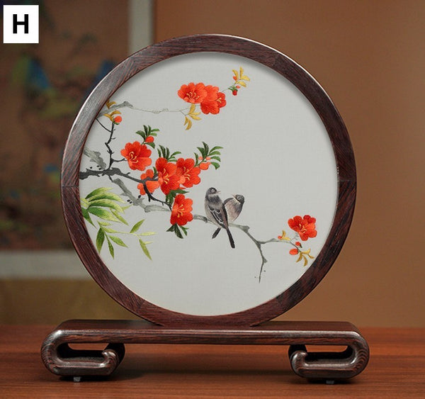 Flower and Bird Embroidery Ornaments, Unique Birthday Gift, Traditional Chinese Suzhou Silk Embroidered Ornament, Premium Souvenir, Exclusive Business Presents-Paintingforhome