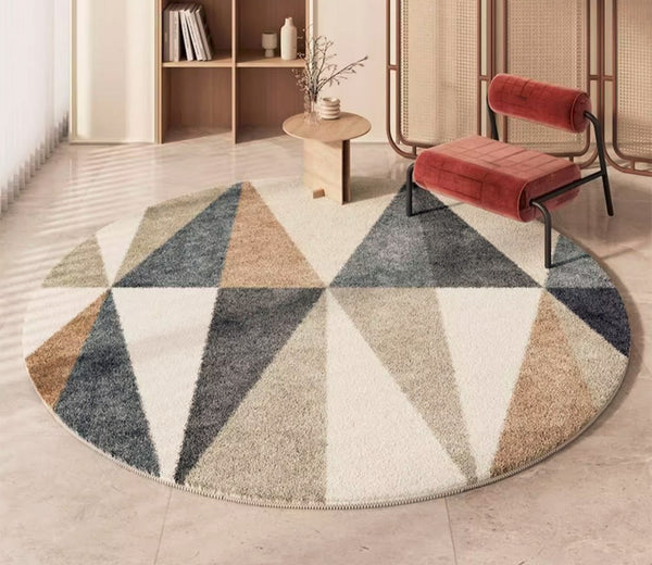 Abstract Contemporary Round Rugs, Modern Rugs for Dining Room, Geometric Modern Rugs for Bedroom, Modern Area Rugs under Coffee Table-Paintingforhome