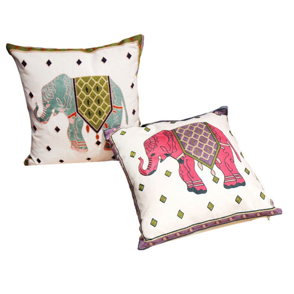 Cotton Decorative Pillows, Elephant Embroider Cotton Pillow Covers, Farmhouse Decorative Sofa Pillows, Decorative Throw Pillows for Couch-Paintingforhome