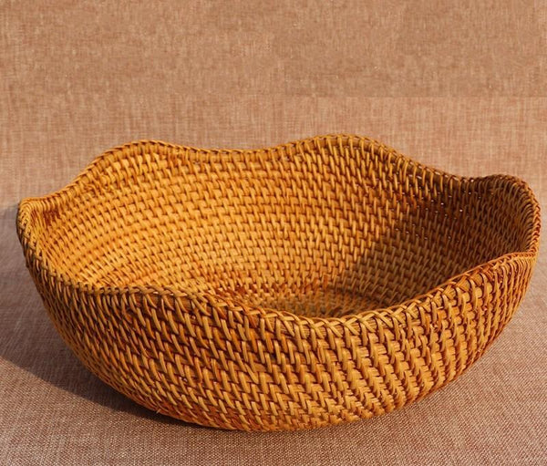 Small Round Storage Basket, Woven Rattan Basket, Fruit Basket for Kitchen, Storage Basket for Dining Room-Paintingforhome