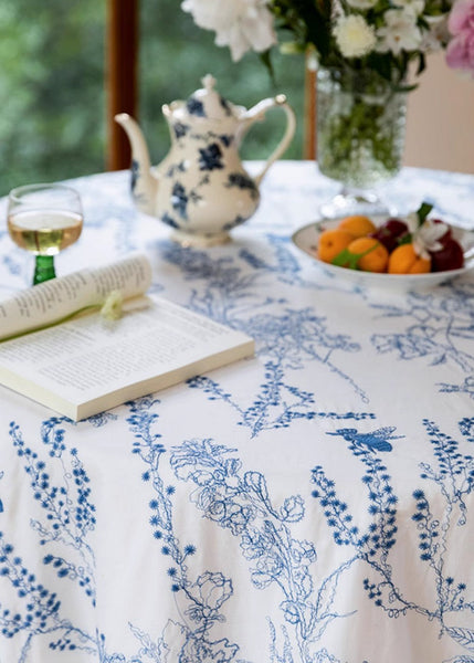 Garden Picnic Rectangle Tablecloth for Dining Room Table, Wild Bee embroidery Tablecloth for Home Decoration, Square Tablecloth for Round Table-Paintingforhome