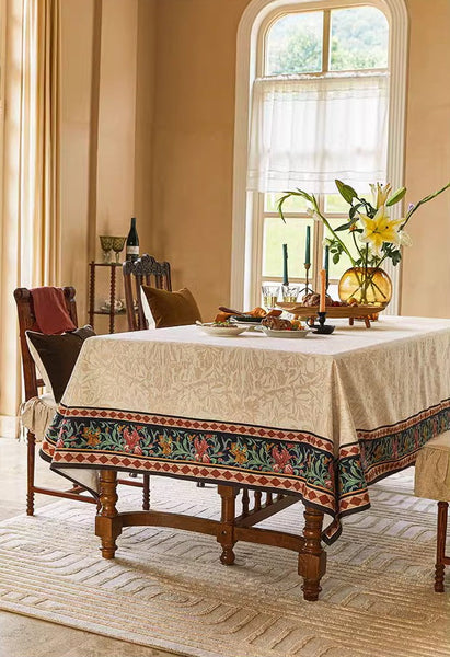 Long Large Modern Rectangular Tablecloth for Dining Room Table, Mid Century Tablecloth for Round Table, Flower Farmhouse Table Covers, Square Tablecloth for Kitchen-Paintingforhome