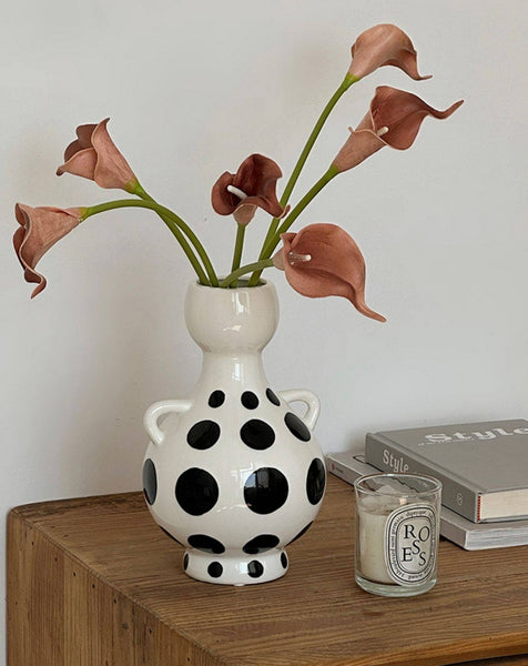 Ceramic Bud Vases, Small Flower Vases on Table, Black and White Polka Dot Flower Vase, Modern Porcelain Flower Vases, Handmade Water Holding Flower Vases-Paintingforhome