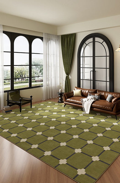 Minimalist Geometric Rugs for Living Room, Green Absract Rugs for Bedroom, Living Room Contemporary Modern Rugs, Mid Century Modern Rugs-Paintingforhome