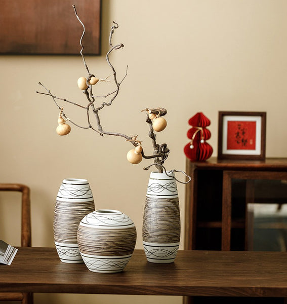 Large Flower Vase on Table, Modern Bouquet Flower Vases, Centerpiece on Dining Table, Handmade Pottery Flower Vases Urn, Water Holding Flower Vases-Paintingforhome