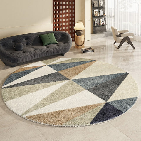 Abstract Contemporary Round Rugs, Modern Rugs for Dining Room, Geometric Modern Rugs for Bedroom, Modern Area Rugs under Coffee Table-Paintingforhome