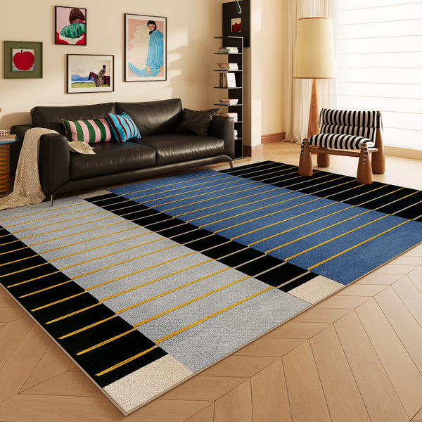 Mid Century Modern Rugs, Bedroom Modern Floor Carpet, Blue Modern Rug Designs, Contemporary Modern Rugs for Dining Room, Living Room Rug Ideas-Paintingforhome