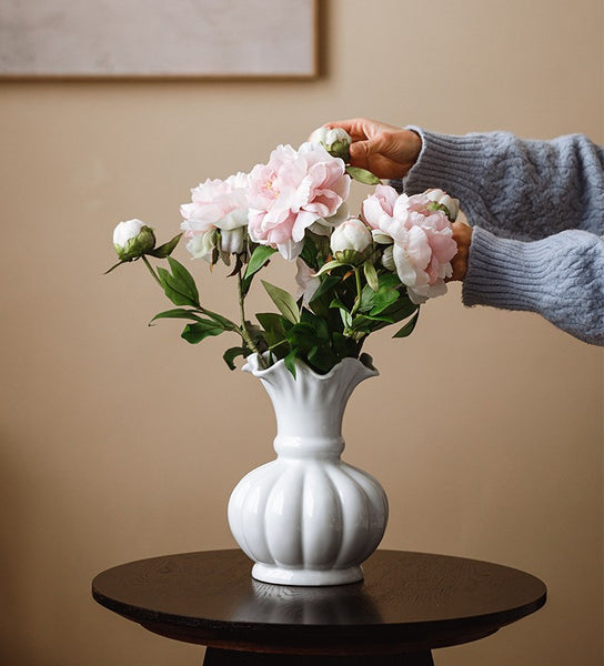 Handmade Water Holding Flower Vase, Ceramic Bud Vases, Small Flower Vases on Table, Rustic Porcelain Flower Vases-Paintingforhome