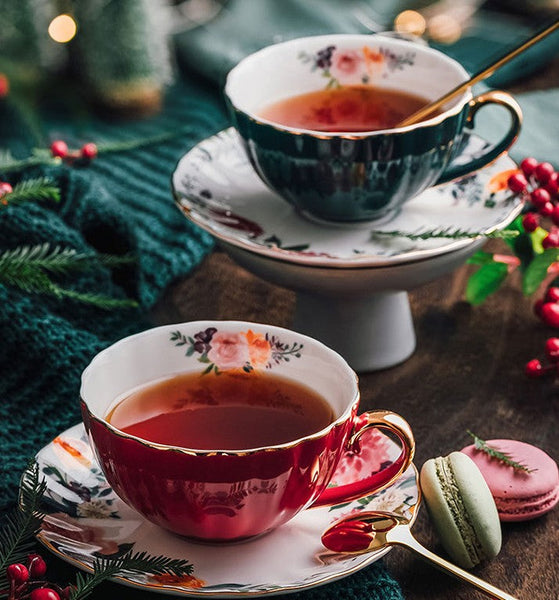 Elegant Ceramic Coffee Cups, Beautiful British Tea Cups, Creative Porcelain Tea Cup Saucer Set, 6.8 oz Tea Cup and Saucer in Gift Box-Paintingforhome
