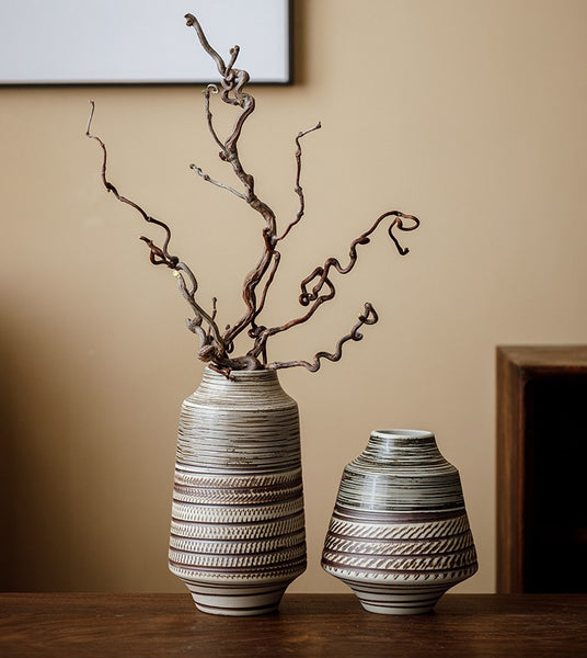 Modern Bouquet Flower Vases, Centerpiece on Dining Table, Handmade Pottery Flower Vases Urn, Water Holding Flower Vases, Large Flower Vase on Table-Paintingforhome