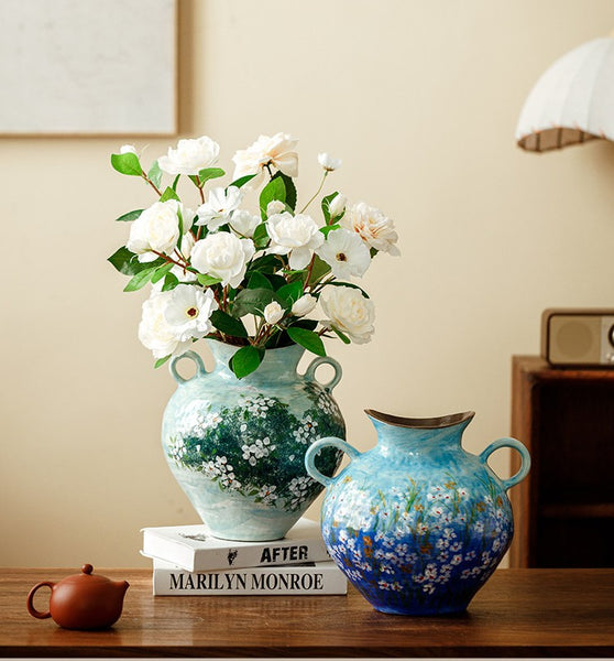 Large Flower Vases on Table, Modern Pottery Flower Vases, Centerpiece on Dining Table, Handmade Water Holding Flower Vases, Pottery Bud Vases-Paintingforhome