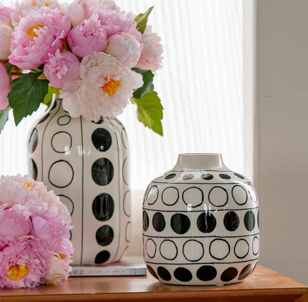 Ceramic Bud Vases, Black and White Polka Dot Flower Vase, Small Flower Vases on Table, Modern Porcelain Flower Vases, Handmade Water Holding Flower Vases-Paintingforhome