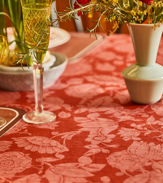 Long Rectangle Tablecloth for Dining Room Table, Christmas Table Cloth, Wedding Tablecloth, Red Flower Pattern Tablecloth for Home Decoration, Square Tablecloth-Paintingforhome