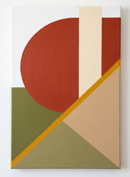 Rust Red, Olive Green, Light Camel Colors, Geometric Pattern Contemporary Artwork, Modern Abstract Paintings, Oversized Modern Canvas Wall Art