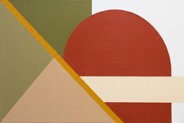 Rust Red, Olive Green, Light Camel Colors, Geometric Pattern Contemporary Artwork, Modern Abstract Paintings, Oversized Modern Canvas Wall Art