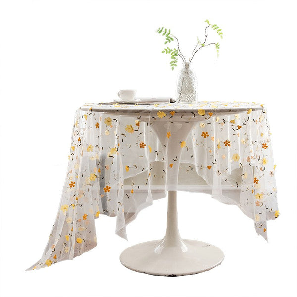 Yellow Flower Lace Tablecloths, Extra Large Rectangular Tablecloth for Oval Table, Lace Embroidered Table Covers, Rectangular Table Covers for Coffee Table-Paintingforhome