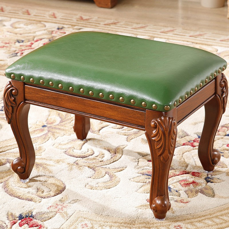 Genuine Leather Solid Wood Entry Stool, Rubberwood Accent Seat, Compact Wooden Footstool, Vintage Style Leather Stool, Sturdy Entryway Shoe Stool, Handcrafted Rubberwood Bench, Leather Upholstered Foot Rest, Small Space Living Ottoman, Modern Rustic Decor Piece, Durable Hall Tree Accessory