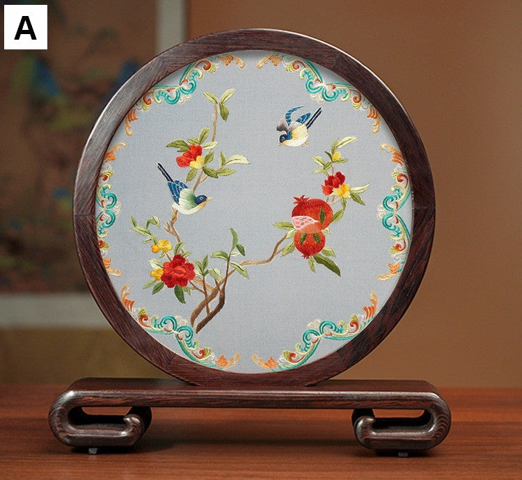 Creative Birthday Gift, Premium Souvenir, Elegant Silk Embroidery Ornaments, Traditional Chinese Suzhou Flower and Birds Silk Embroidery, Exclusive Business Presents-Paintingforhome