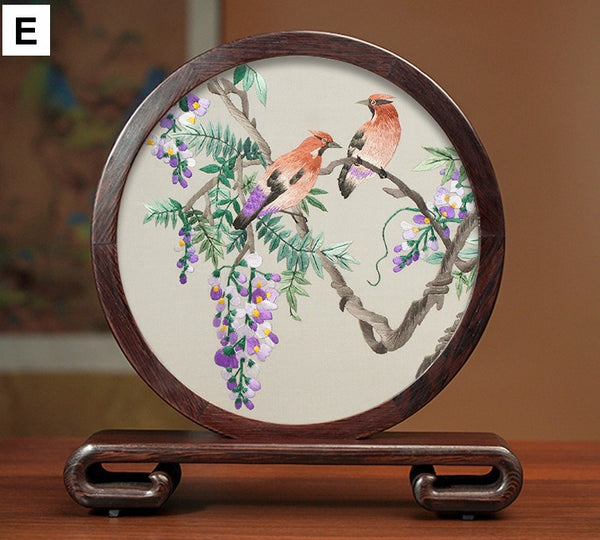 Creative Birthday Gift, Premium Souvenir, Elegant Silk Embroidery Ornaments, Traditional Chinese Suzhou Flower and Birds Silk Embroidery, Exclusive Business Presents-Paintingforhome